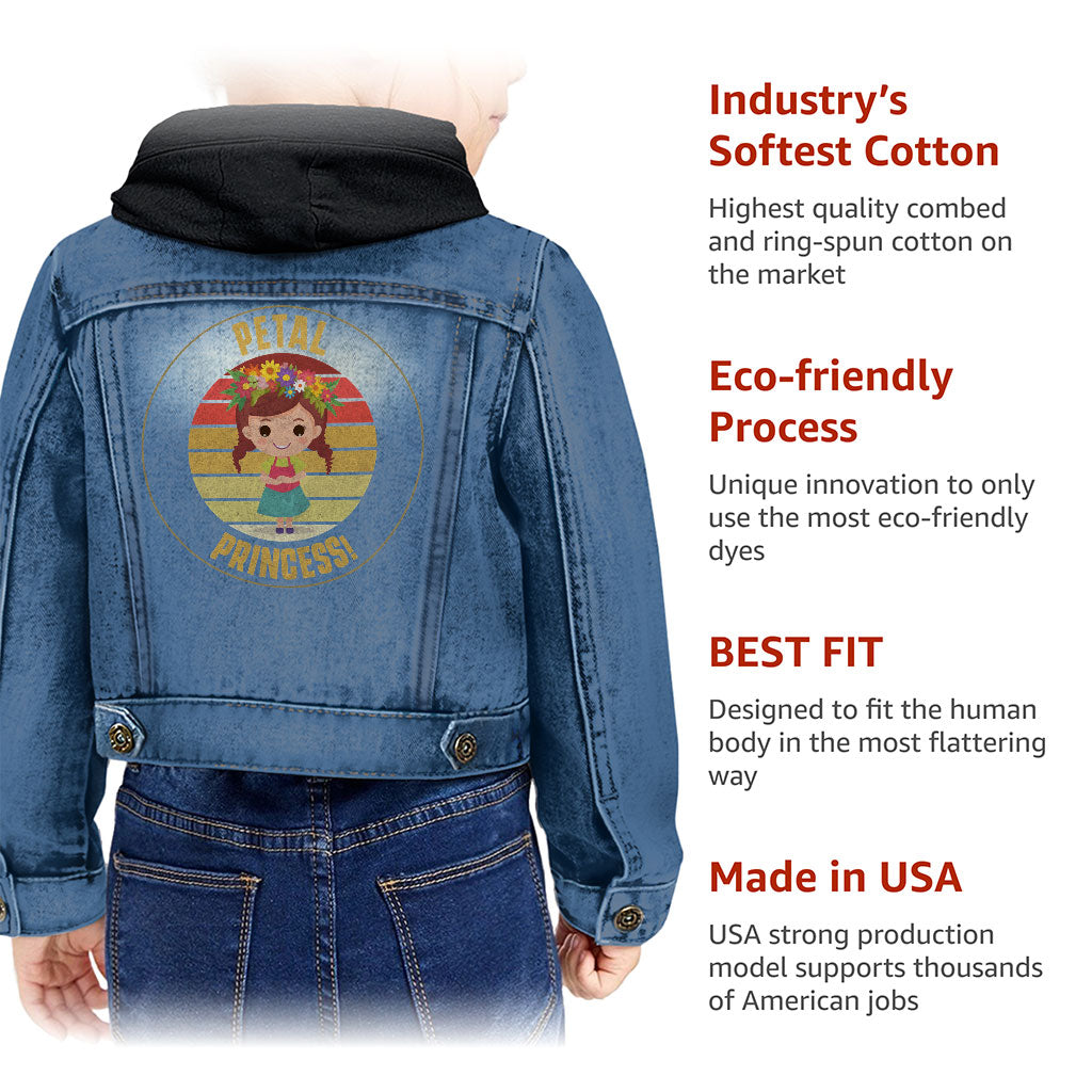 Petal Princess Toddler Hooded Denim Jacket - Cute Jean Jacket - Graphic Denim Jacket for Kids