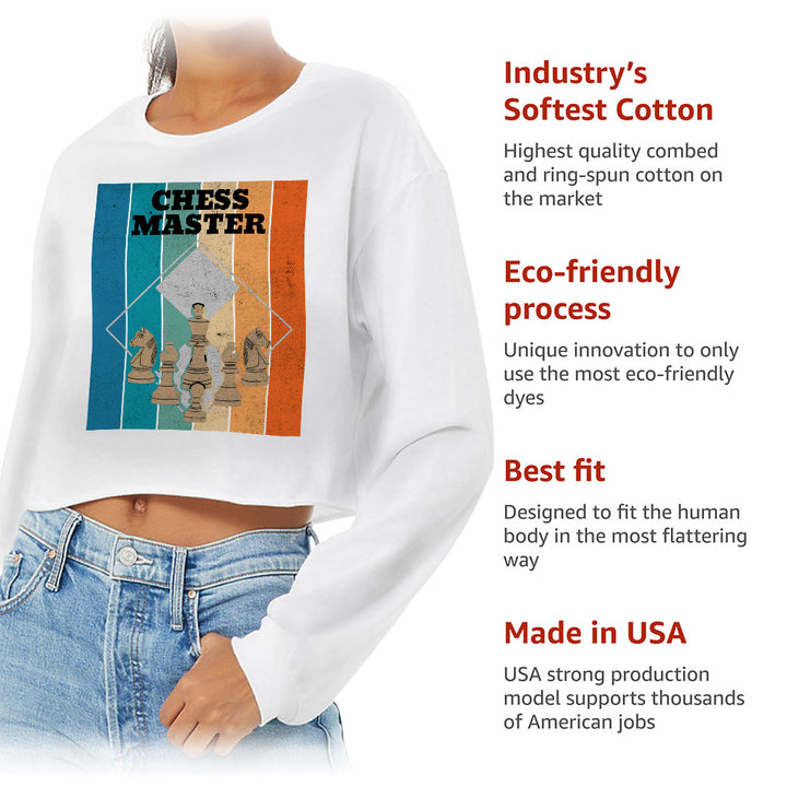 Chess Master Cropped Long Sleeve T-Shirt - Board Game Women's T-Shirt - Art Long Sleeve Tee