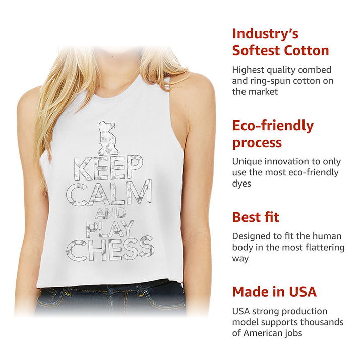 Keep Calm and Play Chess Racerback Cropped Tank - Cool Saying Women's Tank - Graphic Tank Top