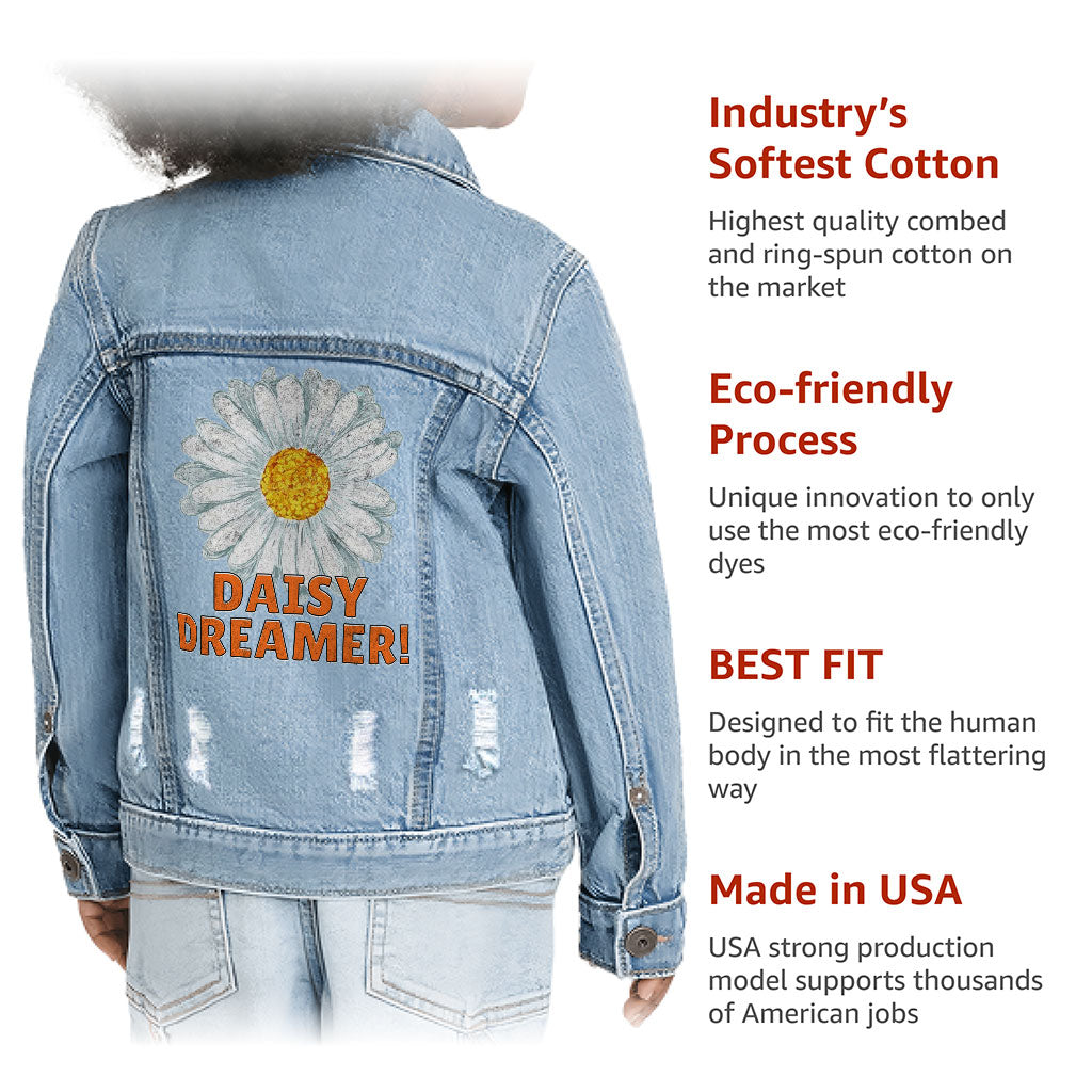 Daisy Dreamer Toddler Denim Jacket - Minimalistic Jean Jacket - Printed Denim Jacket for Kids