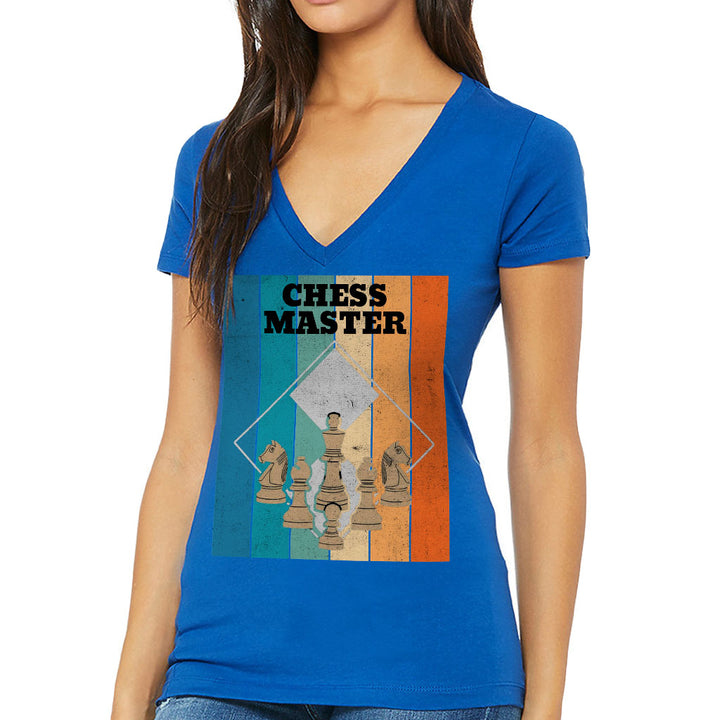 Chess Master Women's V-Neck T-Shirt - Board Game V-Neck Tee - Art T-Shirt