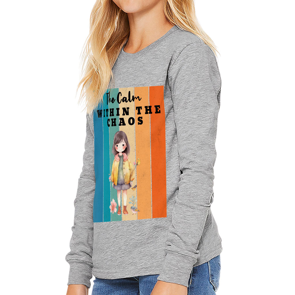 The Calm Within the Chaos Kids' Long Sleeve T-Shirt - Flower Girl T-Shirt - Art Long Sleeve Tee