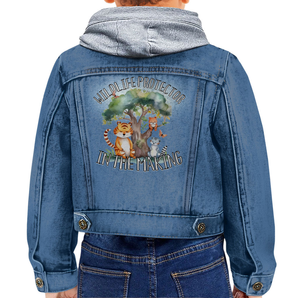 Wildlife Protector Toddler Hooded Denim Jacket - Animals Jean Jacket - Themed Denim Jacket for Kids