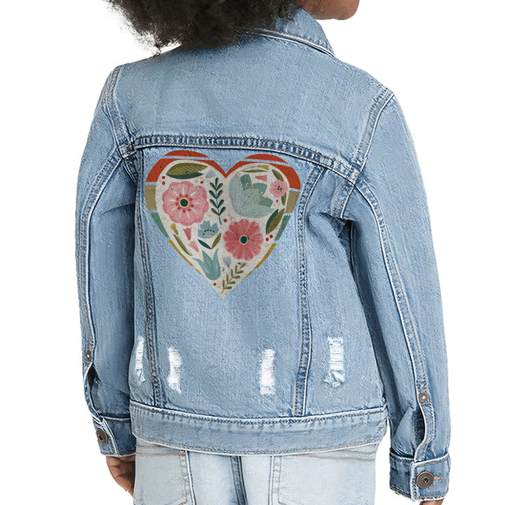 Flower Heart Toddler Denim Jacket - Colorful Jean Jacket - Printed Denim Jacket for Kids