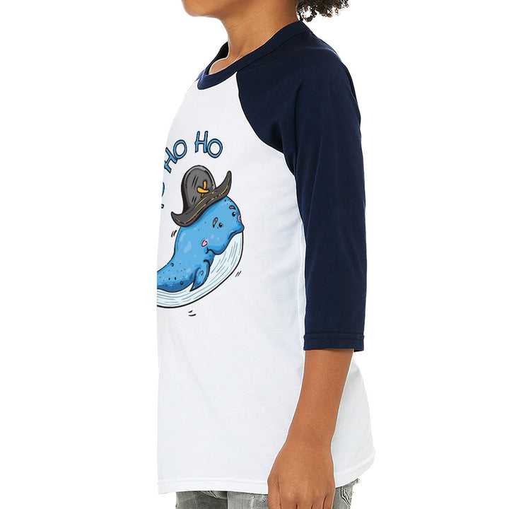 Whale Print Kids' Baseball T-Shirt - Yo Ho Ho 3/4 Sleeve T-Shirt - Graphic Baseball Tee