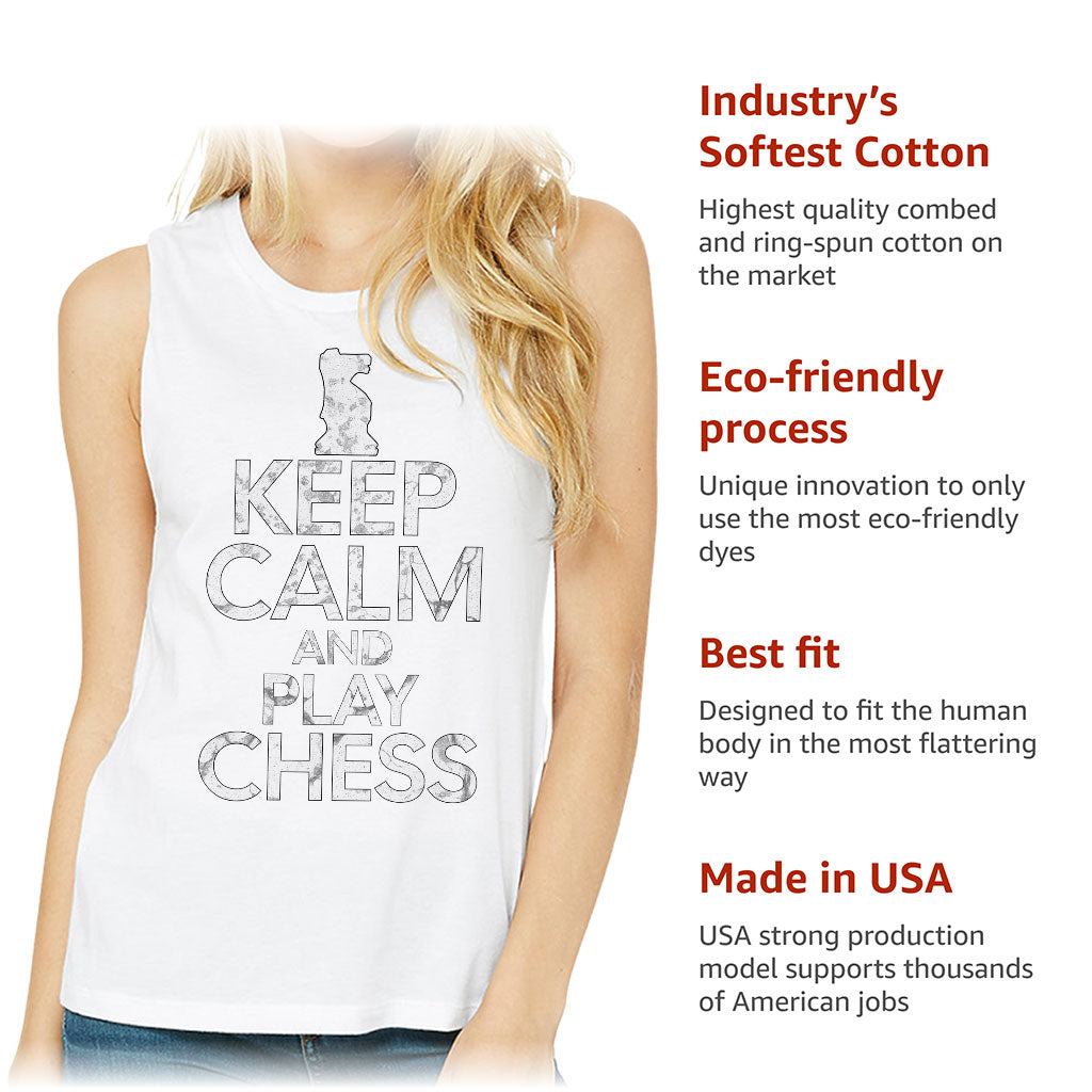 Keep Calm and Play Chess Women's Muscle Tank - Cool Saying Tank Top - Graphic Workout Tank