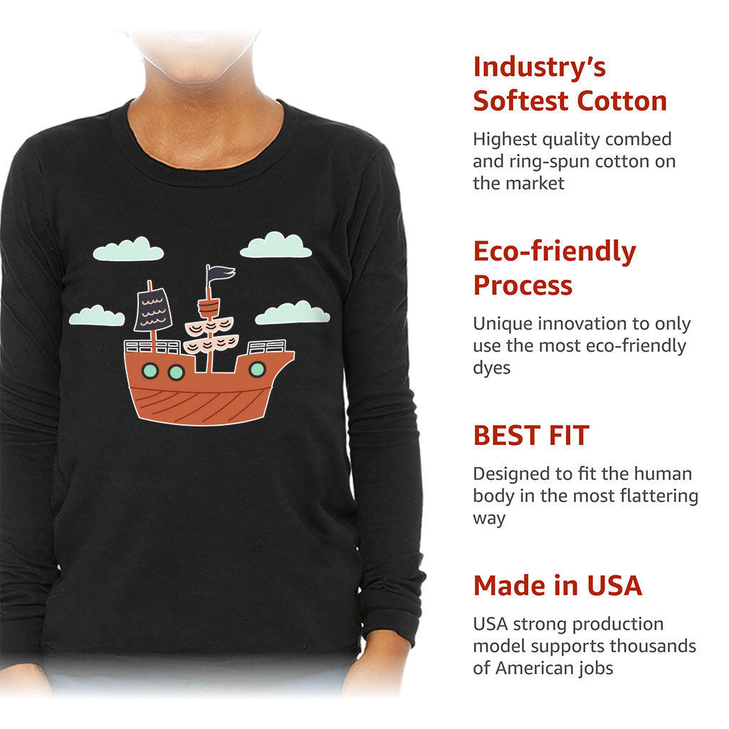 Pirate Ship Kids' Long Sleeve T-Shirt - Themed T-Shirt - Bright Art Long Sleeve Tee