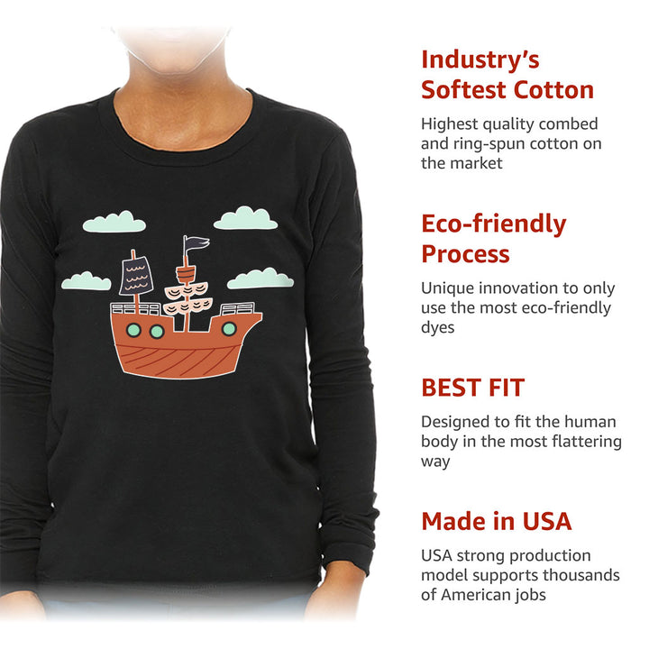 Pirate Ship Kids' Long Sleeve T-Shirt - Themed T-Shirt - Bright Art Long Sleeve Tee