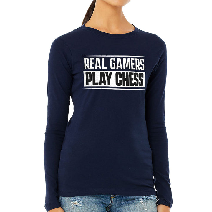 Real Gamers Women's Long Sleeve T-Shirt - Word Graphic Long Sleeve Tee - Graphic T-Shirt