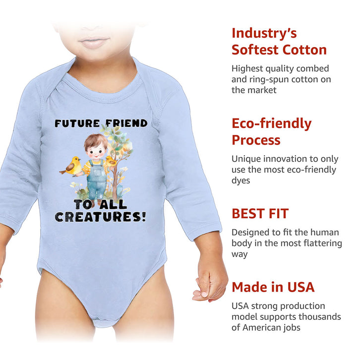 Future Friend for All Creatures Baby Long Sleeve Onesie - Cute Baby Long Sleeve Bodysuit - Colorful Baby One-Piece