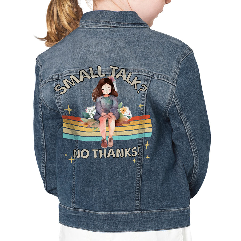No Small Talk Kids' Denim Jacket - Shy Girl Jean Jacket - Art Denim Jacket for Kids