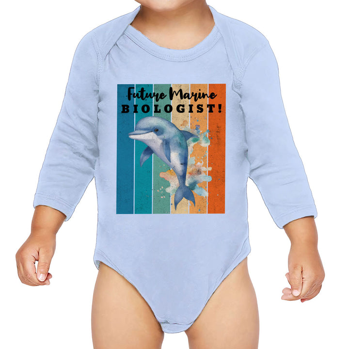 Future Marine Biologist Baby Long Sleeve Onesie - Dolphin Baby Long Sleeve Bodysuit - Printed Baby One-Piece
