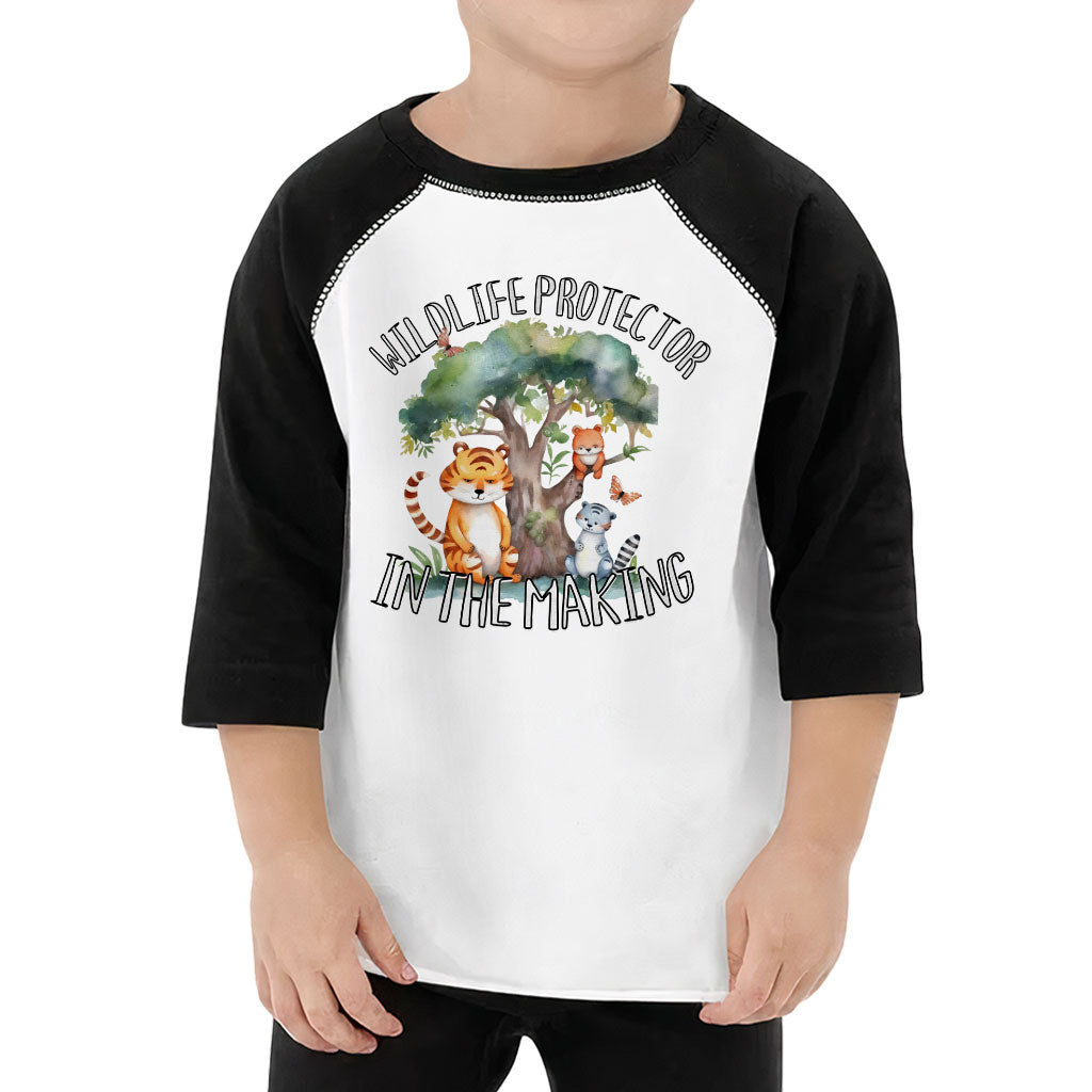 Wildlife Protector Toddler Baseball T-Shirt - Animals 3/4 Sleeve T-Shirt - Themed Kids' Baseball Tee
