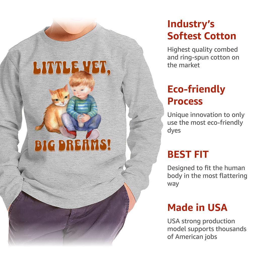 Little Vet Big Dream Toddler Long Sleeve T-Shirt - Cat Kids' T-Shirt - Animal Lover Long Sleeve Tee