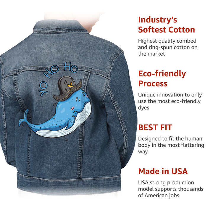 Whale Print Kids' Denim Jacket - Yo Ho Ho Jean Jacket - Graphic Denim Jacket for Kids