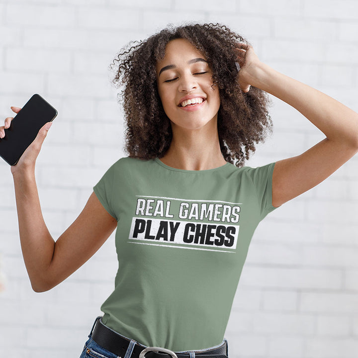 Real Gamers Women's T-Shirt - Word Graphic T-Shirt - Graphic Relaxed Tee