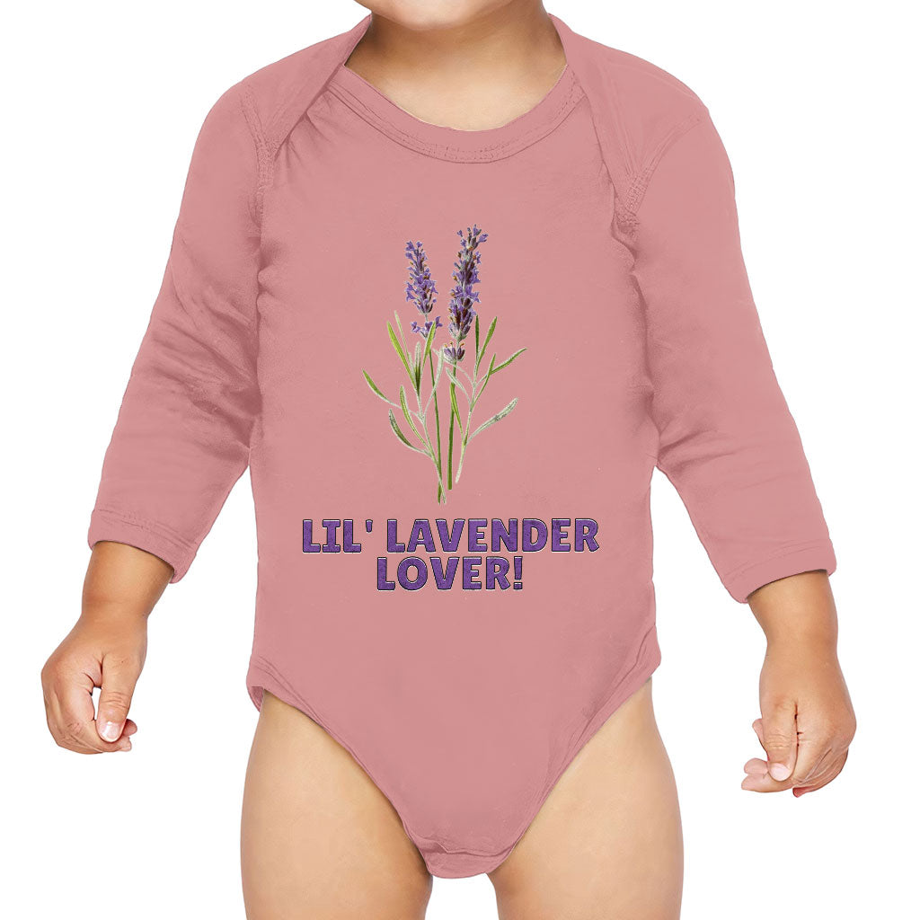 Lil' Lavender Lover Baby Long Sleeve Onesie - Flower Themed Baby Long Sleeve Bodysuit - Graphic Baby One-Piece