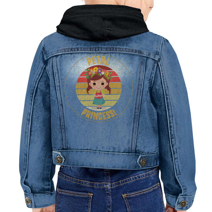Petal Princess Toddler Hooded Denim Jacket - Cute Jean Jacket - Graphic Denim Jacket for Kids