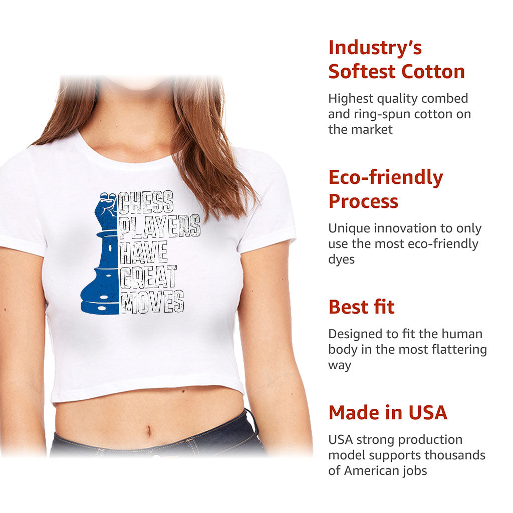 Chess Players Women's Cropped T-Shirt - Cool Design Crop Top - Word Design Cropped Tee
