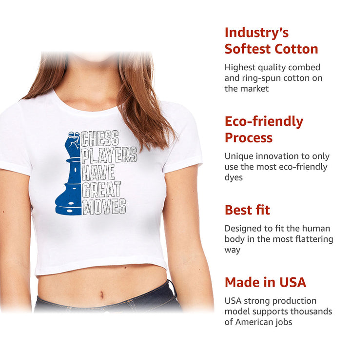 Chess Players Women's Cropped T-Shirt - Cool Design Crop Top - Word Design Cropped Tee
