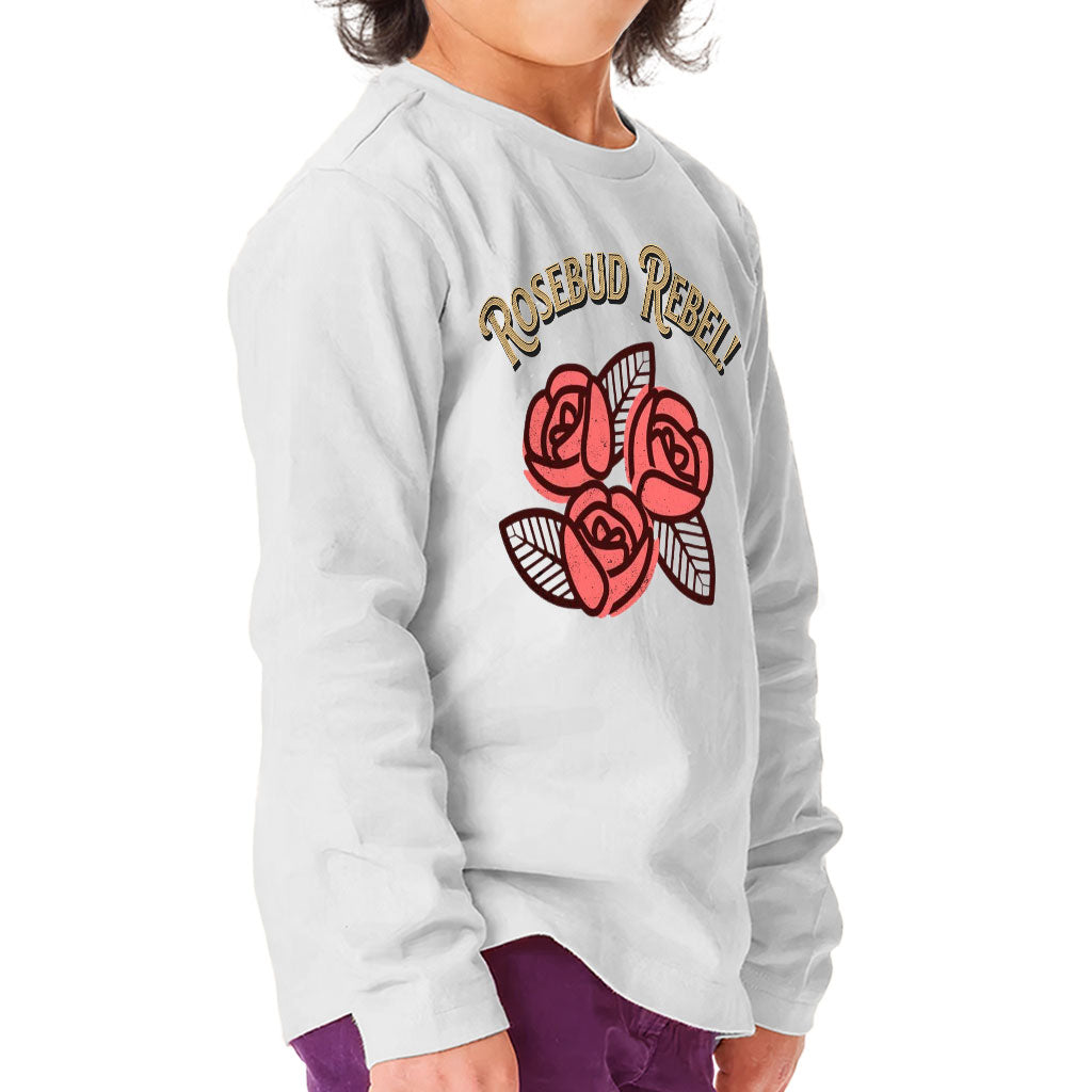 Rosebud Rebel Toddler Long Sleeve T-Shirt - Cute Kids' T-Shirt - Flower Themed Long Sleeve Tee