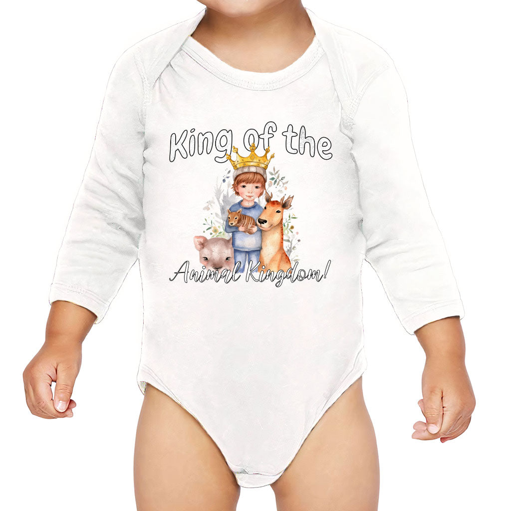 King Of the Animal Kingdom Baby Long Sleeve Onesie - Cool Baby Long Sleeve Bodysuit - Graphic Baby One-Piece