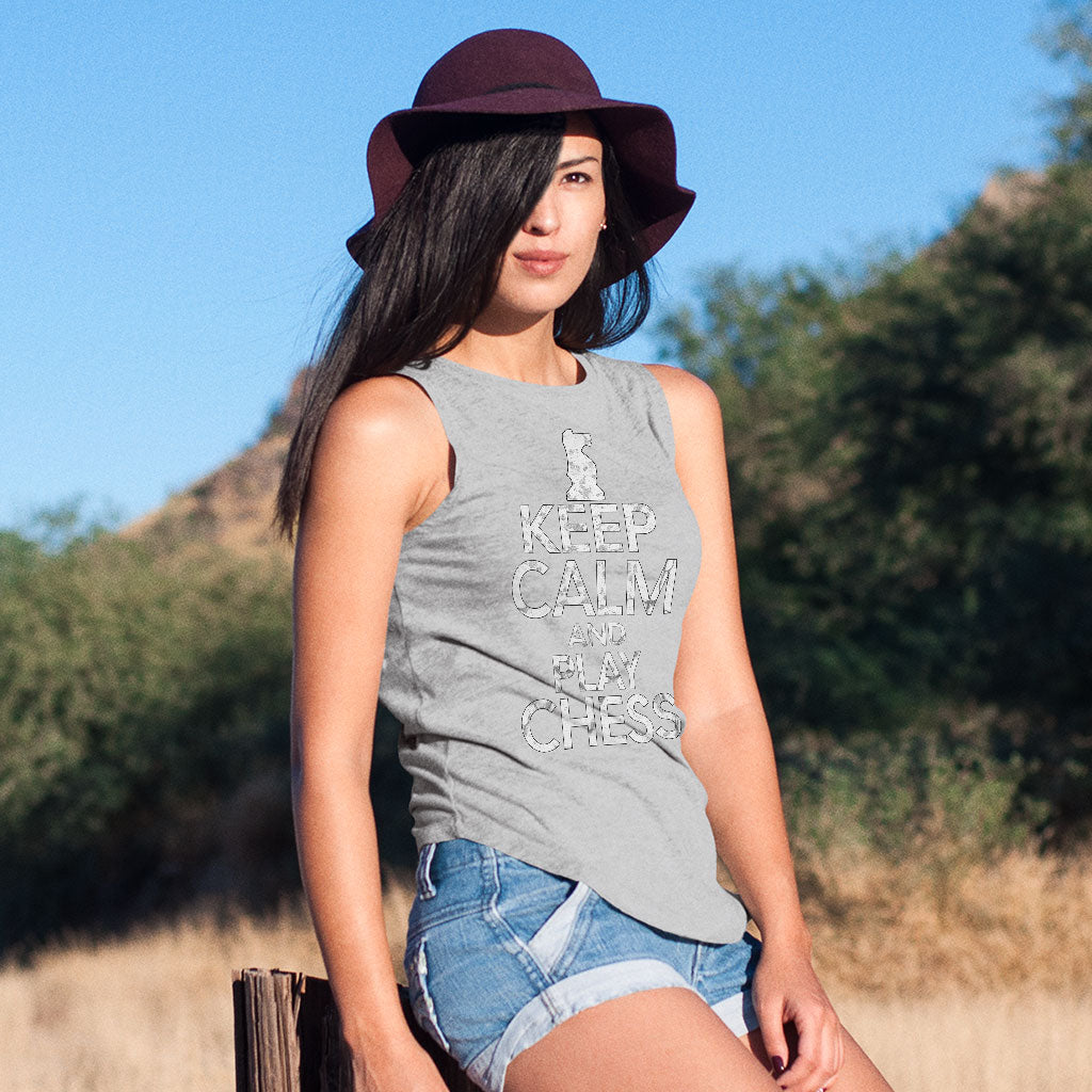 Keep Calm and Play Chess Women's Muscle Tank - Cool Saying Tank Top - Graphic Workout Tank