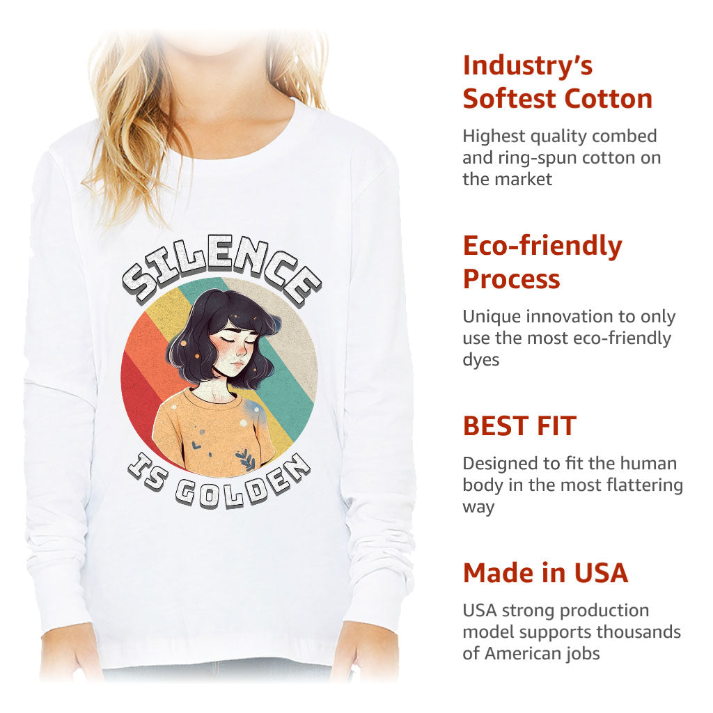 Silence Is Golden Kids' Long Sleeve T-Shirt - Girl Print T-Shirt - Colorful Long Sleeve Tee