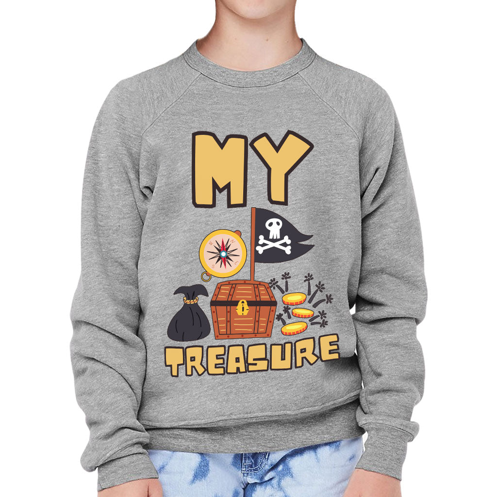 My Treasure Kids' Raglan Sweatshirt - Pirate Design Sponge Fleece Sweatshirt - Colorful Sweatshirt