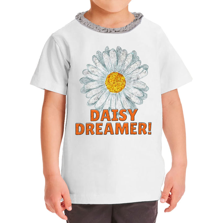 Daisy Dreamer Girls' Ruffle Neck T-Shirt - Minimalistic Toddler T-Shirt - Printed Ruffle Neck Tee