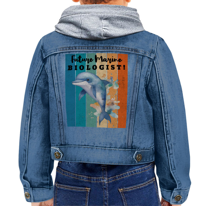 Future Marine Biologist Toddler Hooded Denim Jacket - Dolphin Jean Jacket - Printed Denim Jacket for Kids