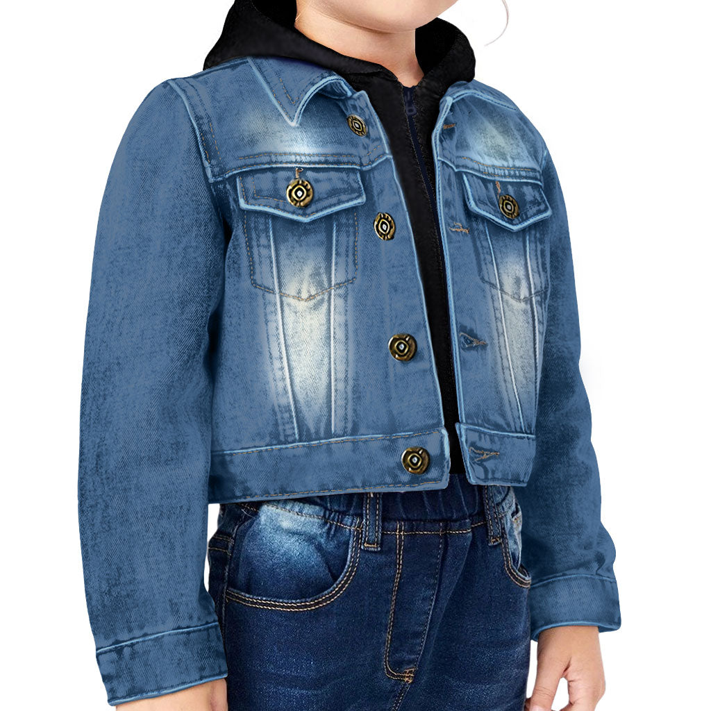 Petal Princess Toddler Hooded Denim Jacket - Cute Jean Jacket - Graphic Denim Jacket for Kids