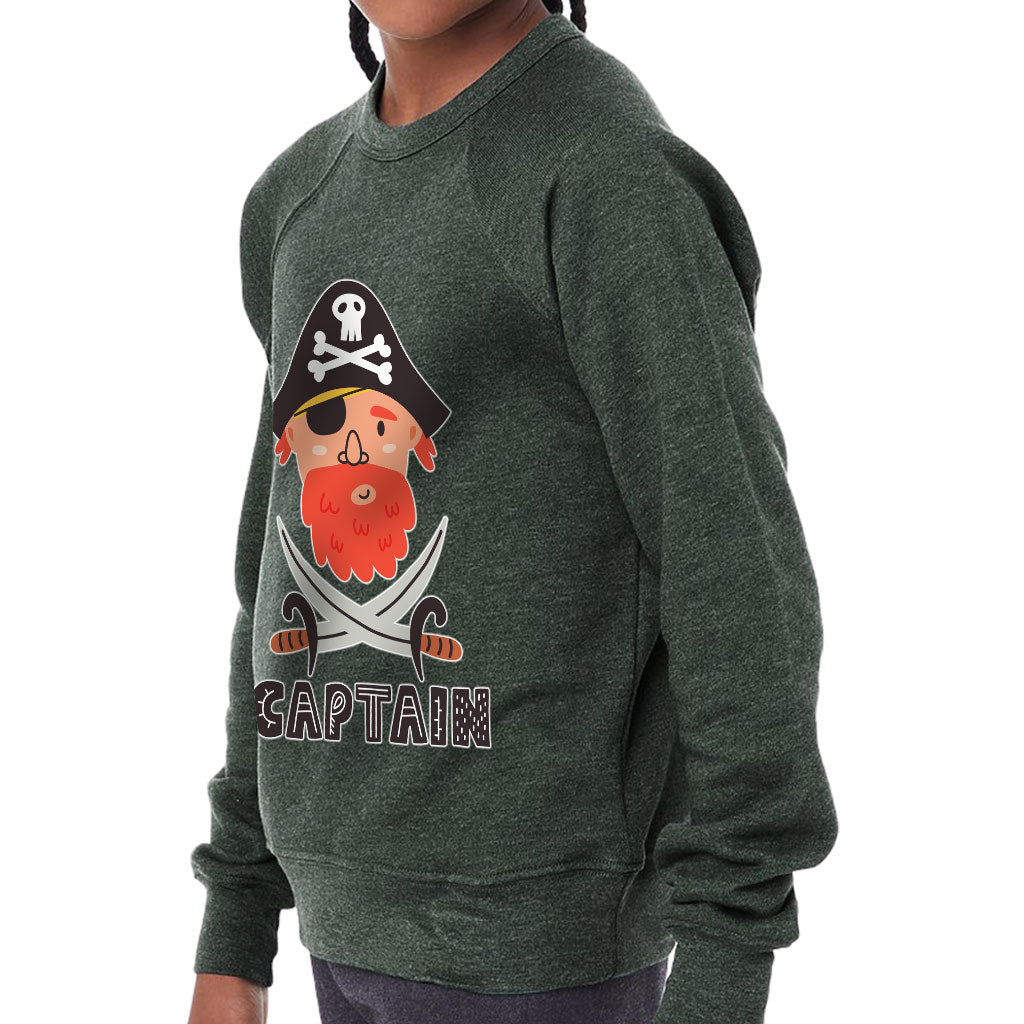 Captain Kids' Raglan Sweatshirt - Pirate Themed Sponge Fleece Sweatshirt - Cool Sweatshirt