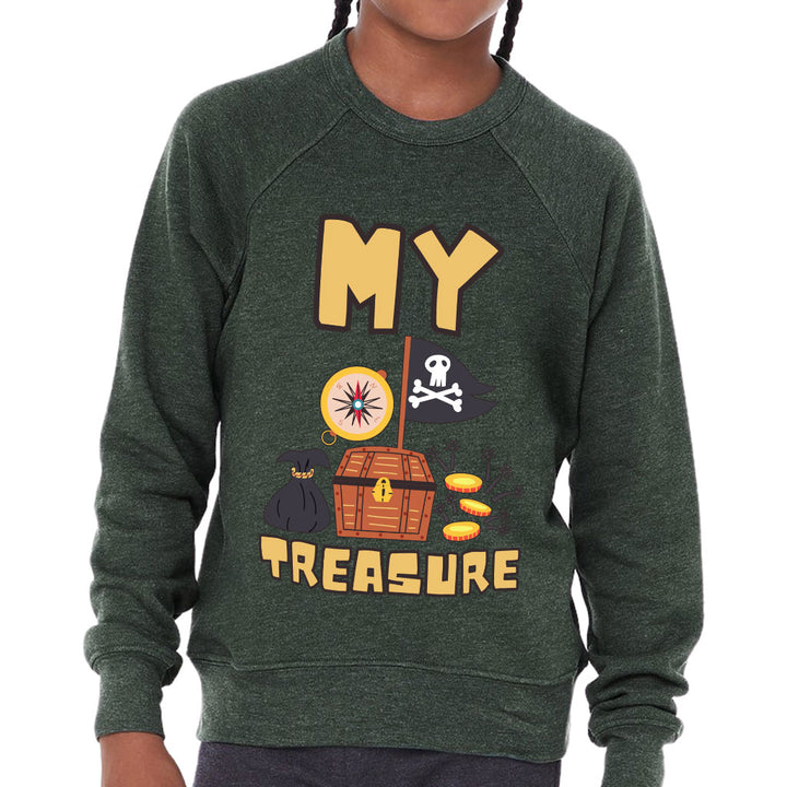My Treasure Kids' Raglan Sweatshirt - Pirate Design Sponge Fleece Sweatshirt - Colorful Sweatshirt