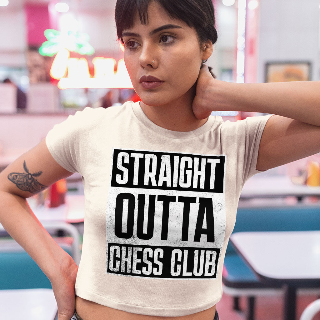 Word Art Women's Crop Tee Shirt - Chess Club Cropped T-Shirt - Unique Crop Top