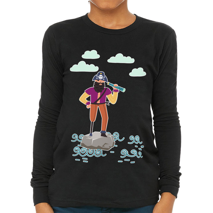 Cute Pirate Kids' Long Sleeve T-Shirt - Flag T-Shirt - Graphic Long Sleeve Tee