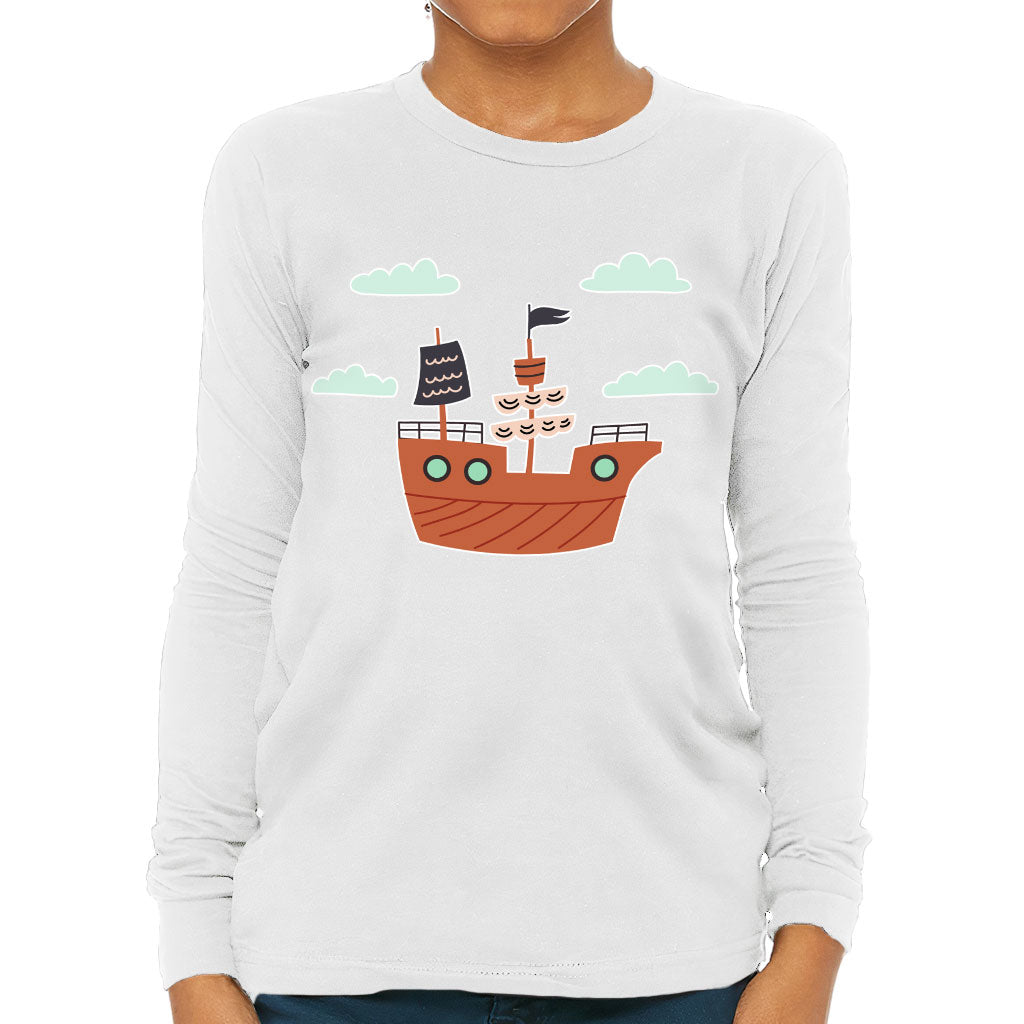 Pirate Ship Kids' Long Sleeve T-Shirt - Themed T-Shirt - Bright Art Long Sleeve Tee