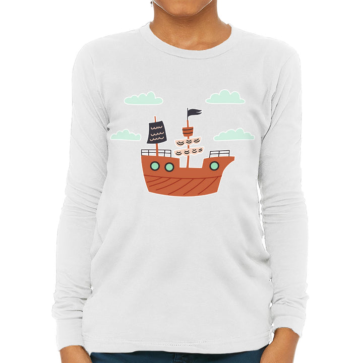 Pirate Ship Kids' Long Sleeve T-Shirt - Themed T-Shirt - Bright Art Long Sleeve Tee