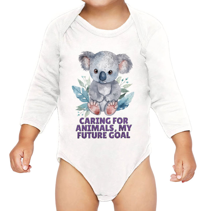 Caring for Animals Baby Long Sleeve Onesie - Coala Baby Long Sleeve Bodysuit - Cute Baby One-Piece