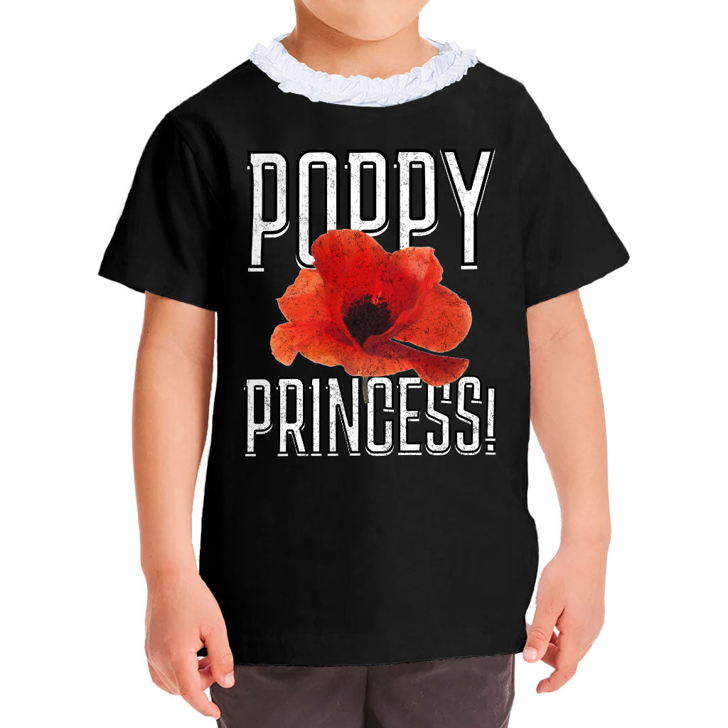 Poppy Princess Girls' Ruffle Neck T-Shirt - Cute Toddler T-Shirt - Themed Ruffle Neck Tee