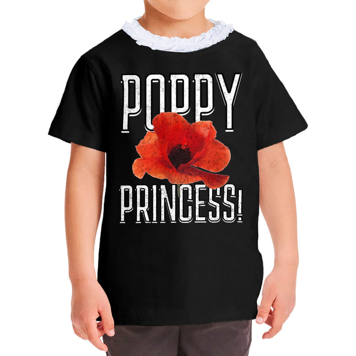 Poppy Princess Girls' Ruffle Neck T-Shirt - Cute Toddler T-Shirt - Themed Ruffle Neck Tee
