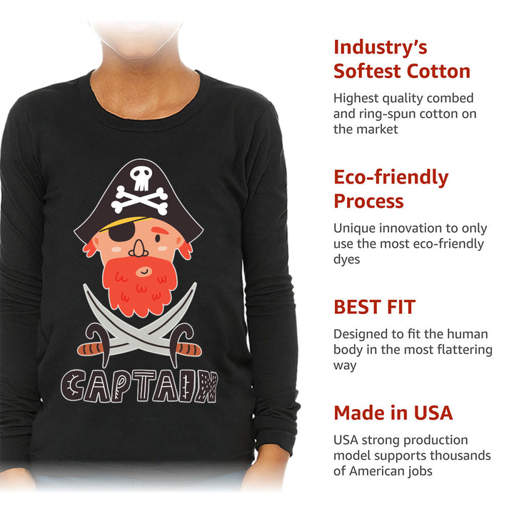 Captain Kids' Long Sleeve T-Shirt - Pirate Themed T-Shirt - Cool Long Sleeve Tee