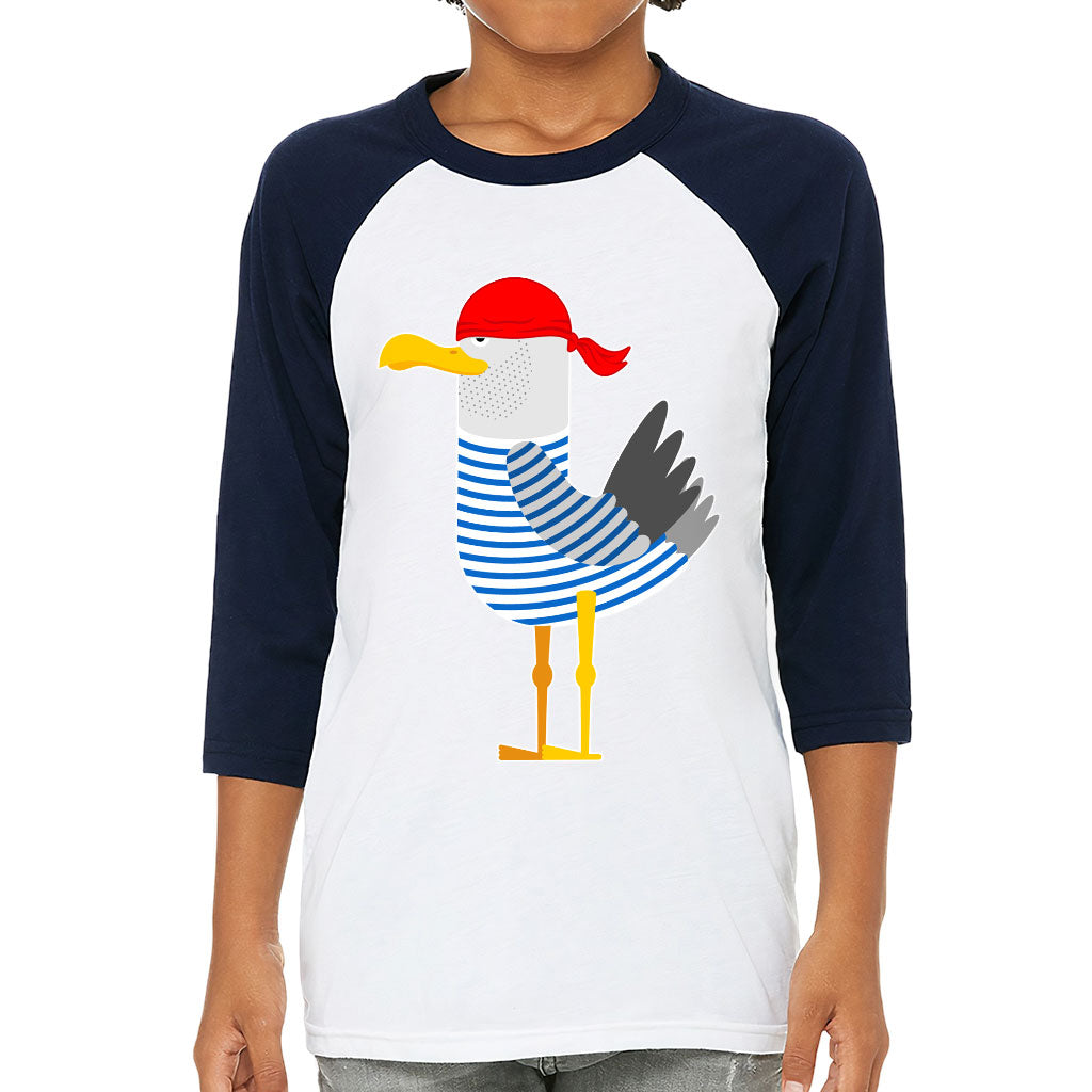 Bird Pirate Kids' Baseball T-Shirt - Cool 3/4 Sleeve T-Shirt - Printed Baseball Tee