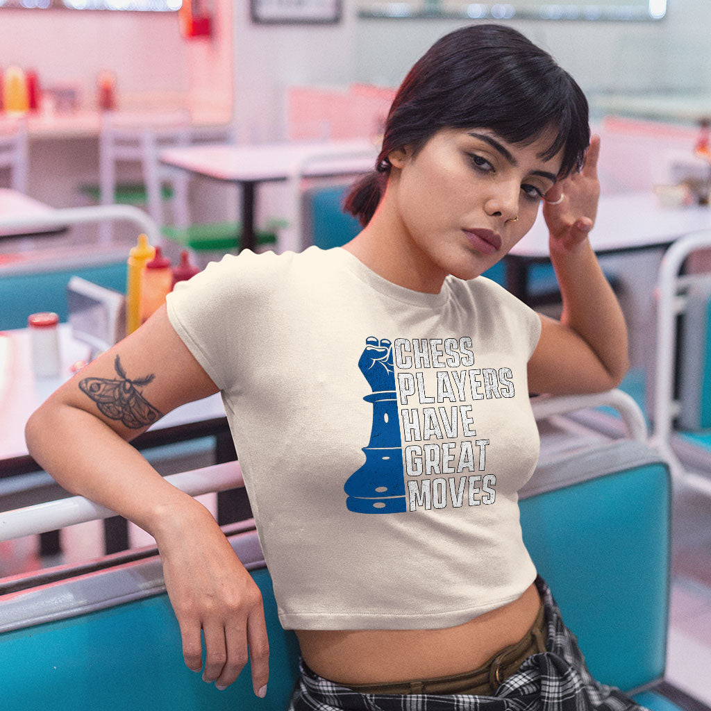 Chess Players Women's Crop Tee Shirt - Cool Design Cropped T-Shirt - Word Design Crop Top