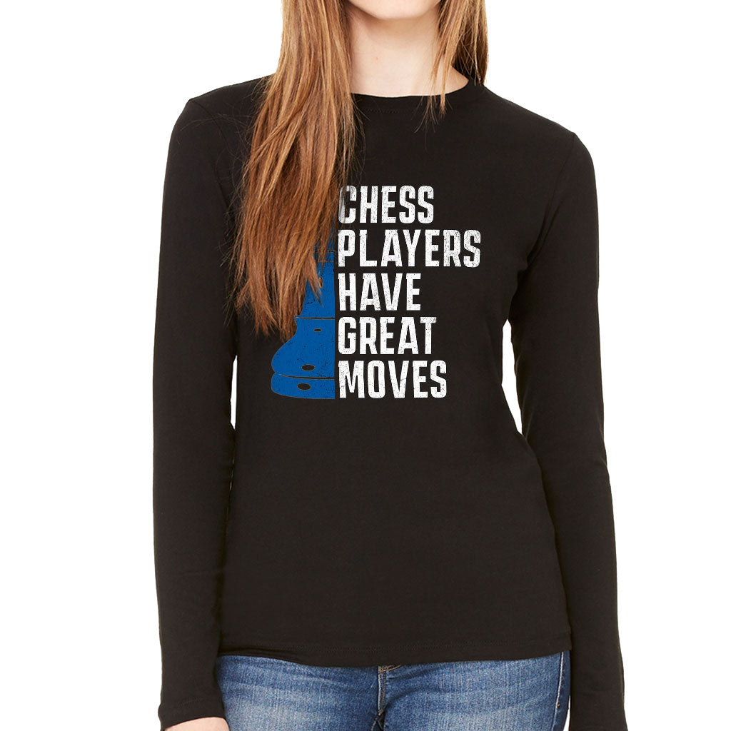 Chess Players Women's Long Sleeve T-Shirt - Cool Design Long Sleeve Tee - Word Design T-Shirt