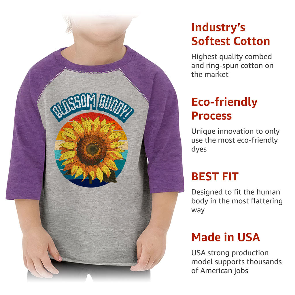 Blossom Buddy Toddler Baseball T-Shirt - Flower 3/4 Sleeve T-Shirt - Plant Kids' Baseball Tee