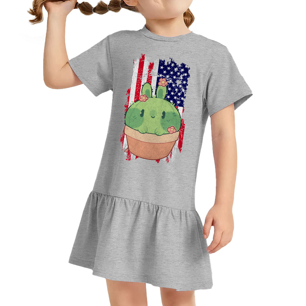 Little Cactus Toddler Rib Dress - Flag Girls' Dress - Themed Toddler Dress
