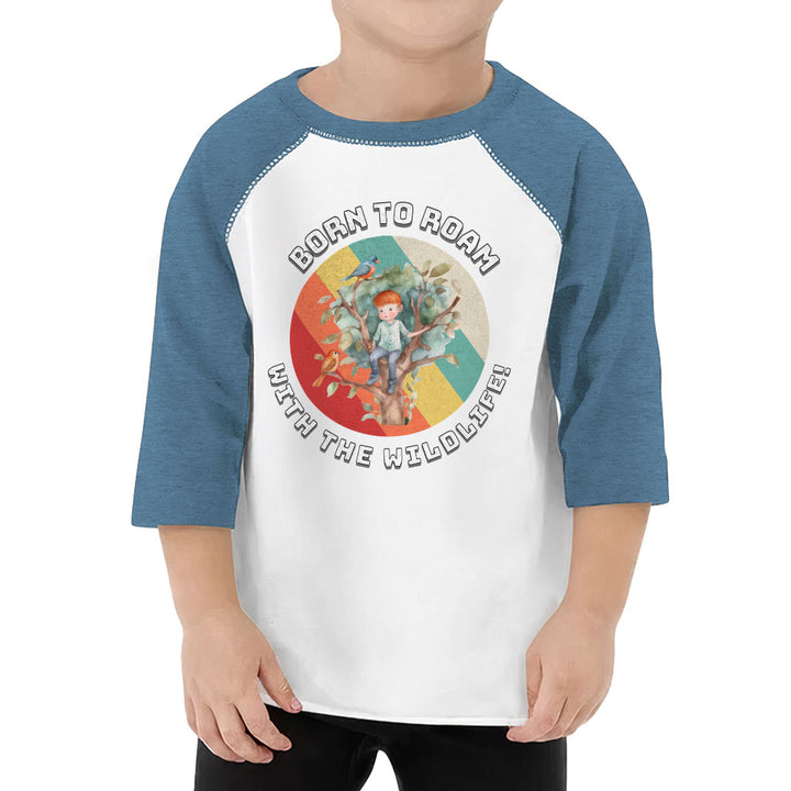 Born to Roam Toddler Baseball T-Shirt - Birds 3/4 Sleeve T-Shirt - Colorful Kids' Baseball Tee