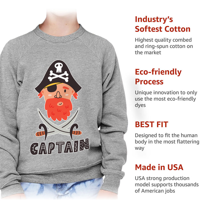 Captain Kids' Raglan Sweatshirt - Pirate Themed Sponge Fleece Sweatshirt - Cool Sweatshirt