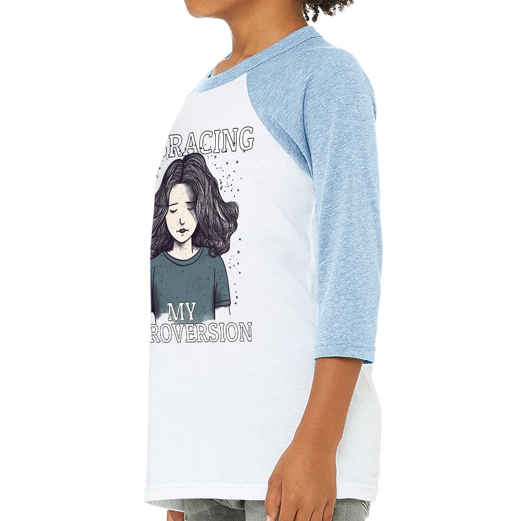 Embracing My Introversion Kids' Baseball T-Shirt - Cute Print 3/4 Sleeve T-Shirt - Printed Baseball Tee